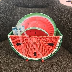 NWT The Spring Shop Watermelon Basket  With Matching Bowls & Plates  9 Piece Set
